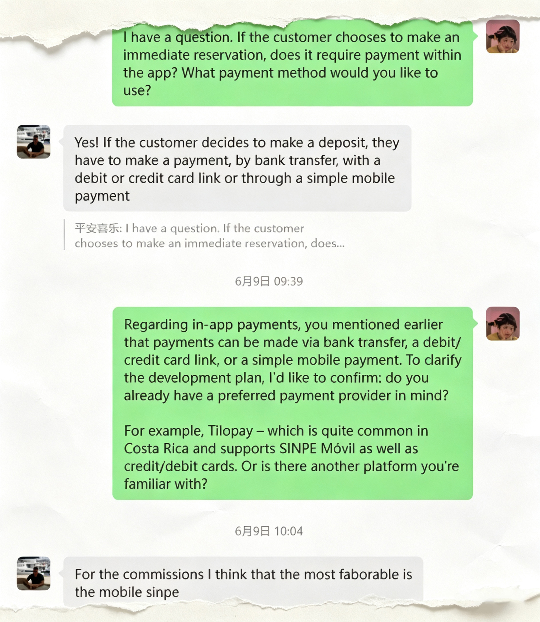 Requirement communication about payment methods and SINPE Móvil integration